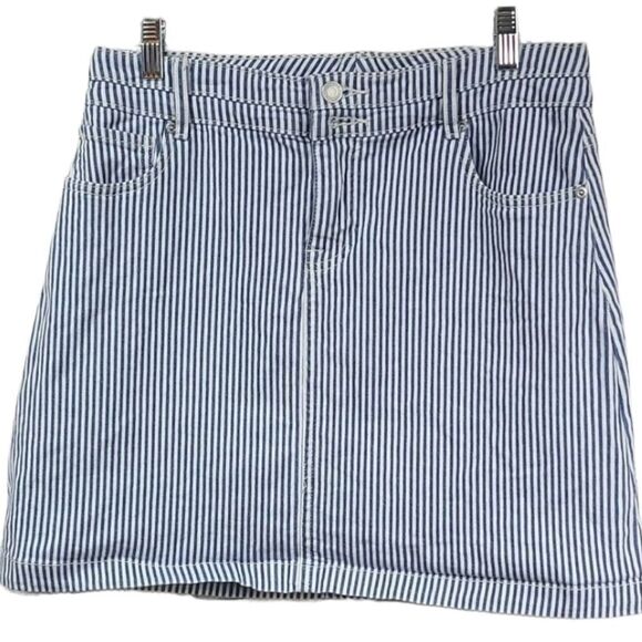 Maurices Railroad Blue Stripe Mini Skirt Conductor Stretch Denim High Waist Cute - Picture 2 of 8